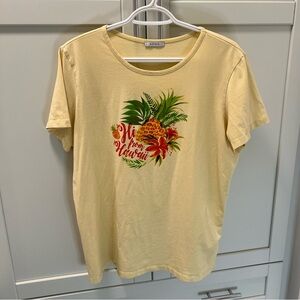 AVON Hawaii Pineapple Floral Light Yellow T-Shirt | 95% Cotton | Size XL (16)